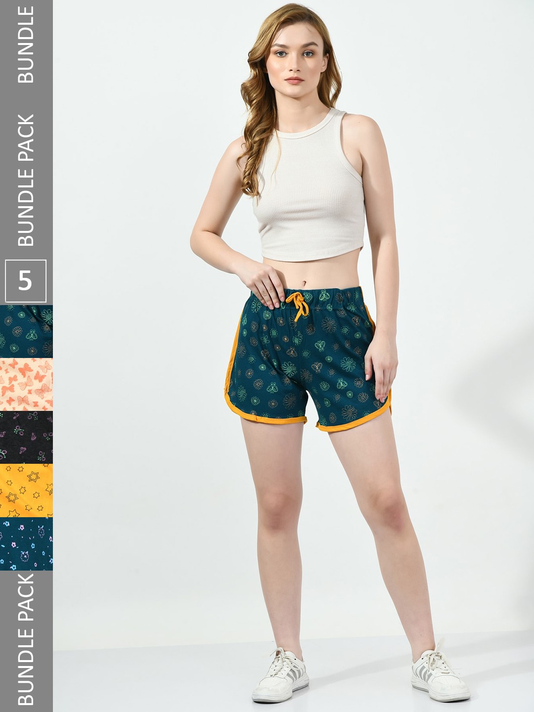 BAESD Women Pack Of 5 Conversational Printed High-Rise Pure Cotton Regular Shorts, Teal
BAESD Women Pack Of 5 Conversational Printed High-Rise Pure Cotton Regular Shorts, Teal