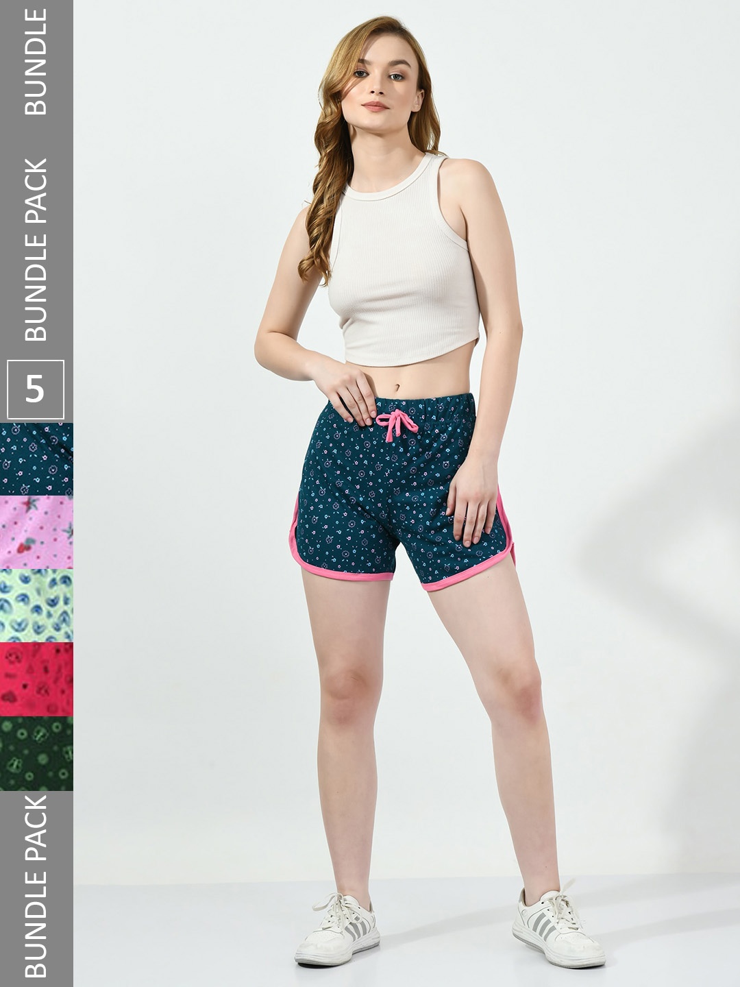 BAESD Women Pack Of 5 Conversational Printed High-Rise Pure Cotton Regular Shorts, Teal
BAESD Women Pack Of 5 Conversational Printed High-Rise Pure Cotton Regular Shorts, Teal