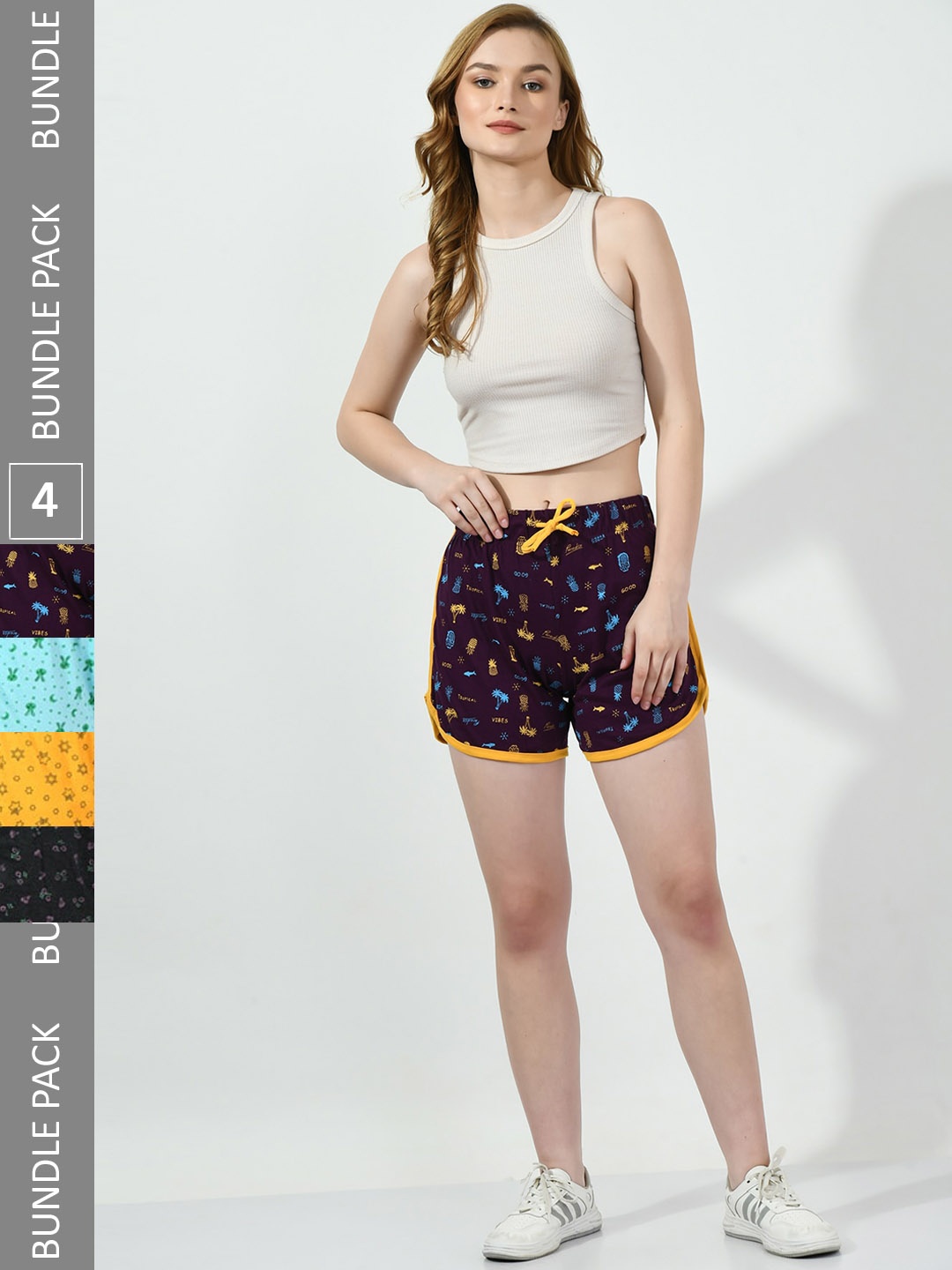 BAESD Women Pack of 4 Conversational Printed High-Rise Pure Cotton Regular Shorts, Purple
BAESD Women Pack of 4 Conversational Printed High-Rise Pure Cotton Regular Shorts, Purple