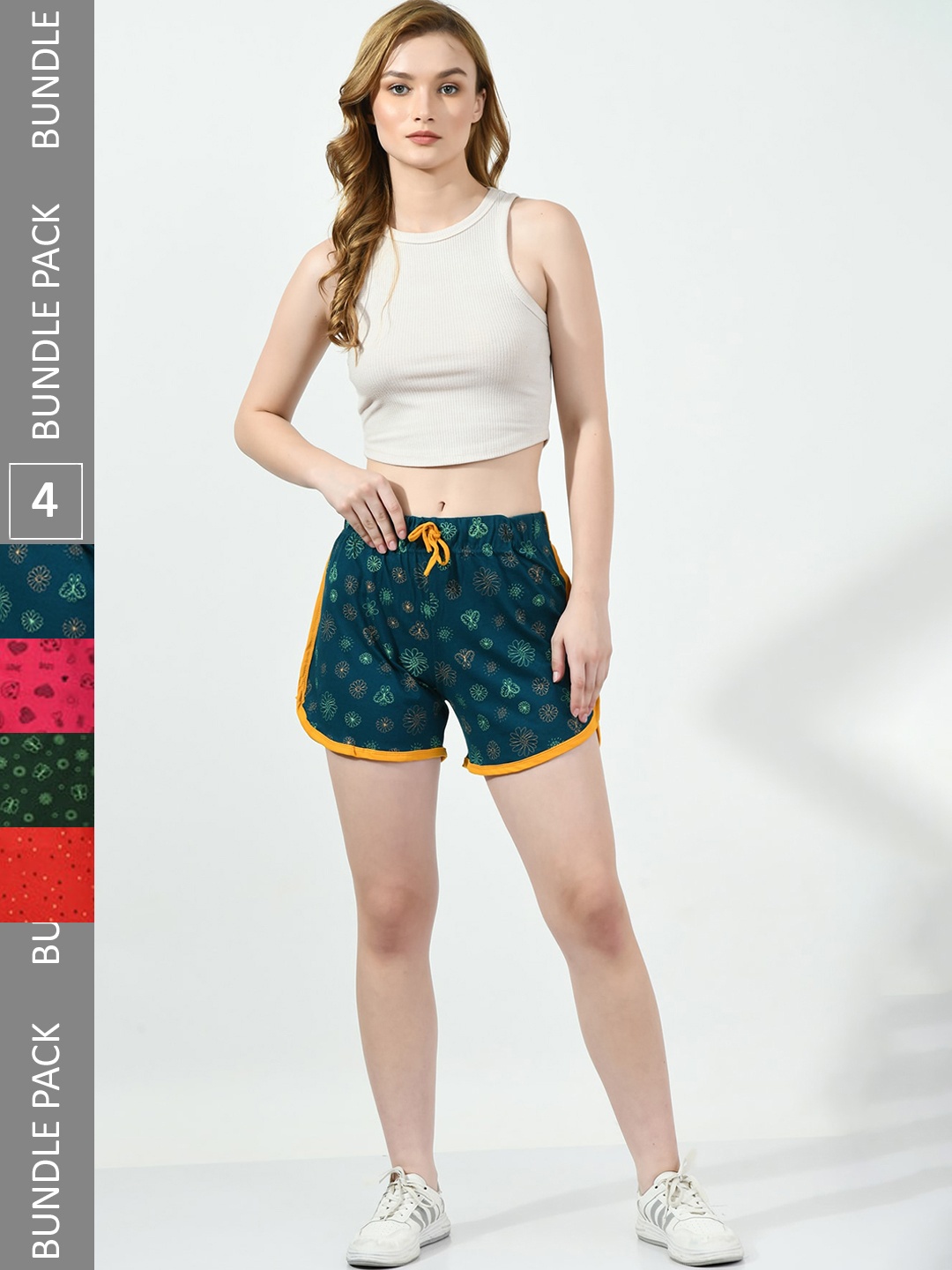 BAESD Women Pack of 4 Conversational Printed High-Rise Pure Cotton Regular Shorts, Teal
BAESD Women Pack of 4 Conversational Printed High-Rise Pure Cotton Regular Shorts, Teal