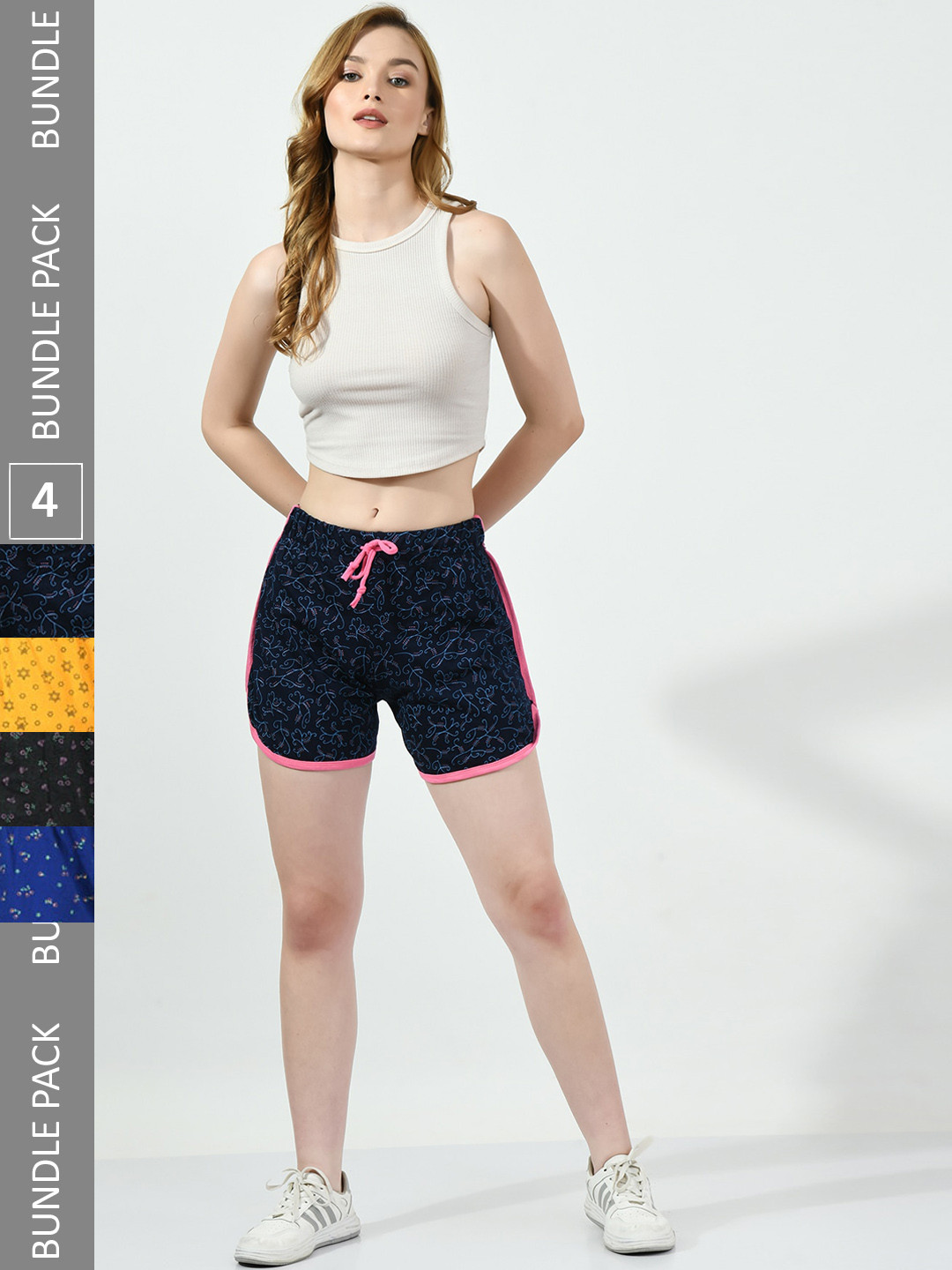 BAESD Women Pack of 4 Conversational Printed Pure Cotton Hot Pants Shorts, Navy blue 
BAESD Women Pack of 4 Conversational Printed Pure Cotton Hot Pants Shorts, Navy blue