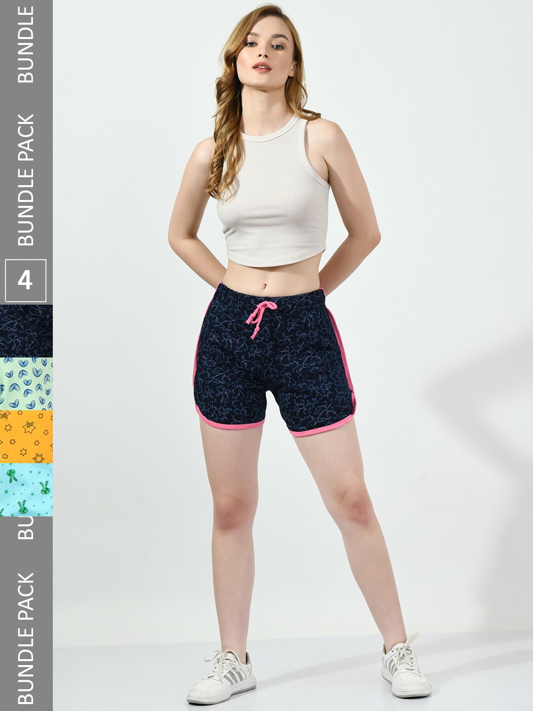 BAESD Women Pack of 4 Conversational Printed Pure Cotton Hot Pants Shorts, Navy blue
BAESD Women Pack of 4 Conversational Printed Pure Cotton Hot Pants Shorts, Navy blue