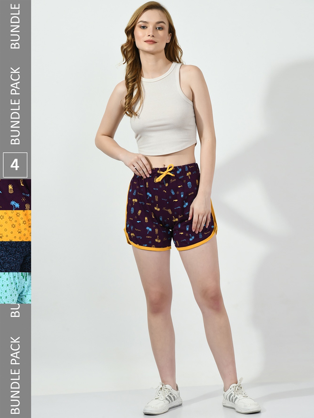 BAESD Women Pack Of 4 Conversational Printed High-Rise Pure Cotton Hot Pants, Purple
BAESD Women Pack Of 4 Conversational Printed High-Rise Pure Cotton Hot Pants, Purple