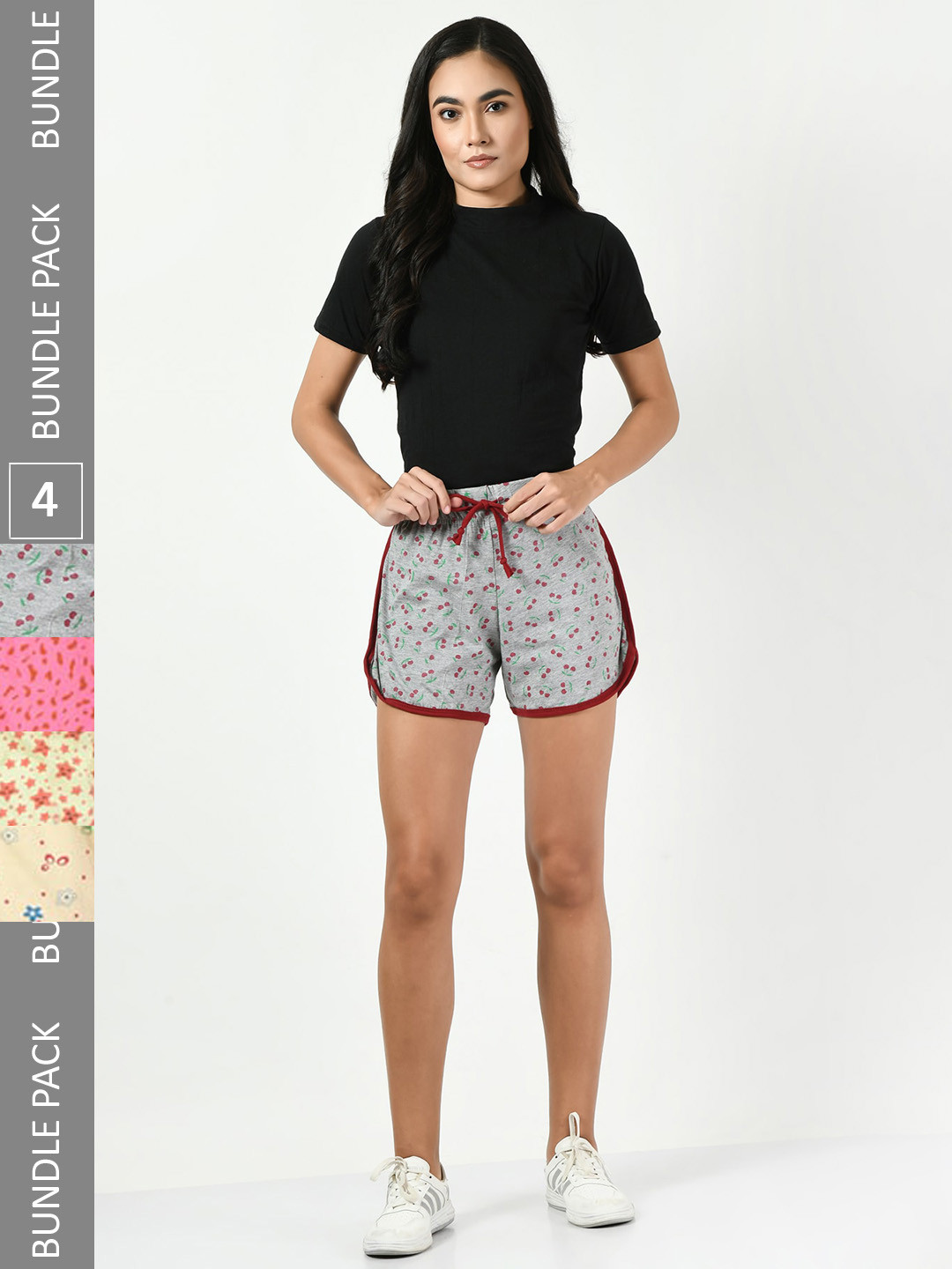 BAESD Pack Of 4 Graphic Printed Cotton High-Rise Shorts, Grey 
BAESD Pack Of 4 Graphic Printed Cotton High-Rise Shorts, Grey