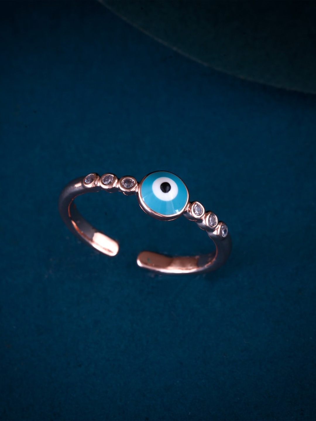 MEENAZ Rose Gold-Plated Cubic Zirconia & American Diamond-Studded Evil Eye Finger Ring
MEENAZ Rose Gold-Plated Cubic Zirconia & American Diamond-Studded Evil Eye Finger Ring