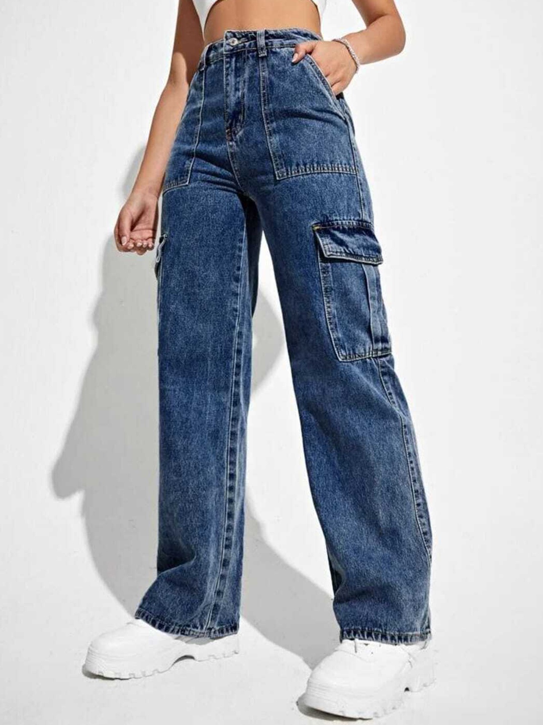 BROADSTAR Women Smart Wide Leg High-Rise Highly Distressed Stretchable Cotton Jeans, Navy blue
BROADSTAR Women Smart Wide Leg High-Rise Highly Distressed Stretchable Cotton Jeans, Navy blue