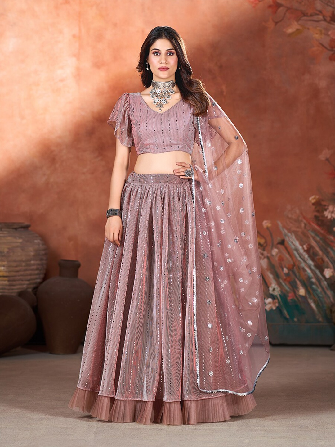 SHOPGARB Embroidered Sequinned Semi-Stitched Lehenga & Unstitched Blouse With Dupatta, Mauve
SHOPGARB Embroidered Sequinned Semi-Stitched Lehenga & Unstitched Blouse With Dupatta, Mauve