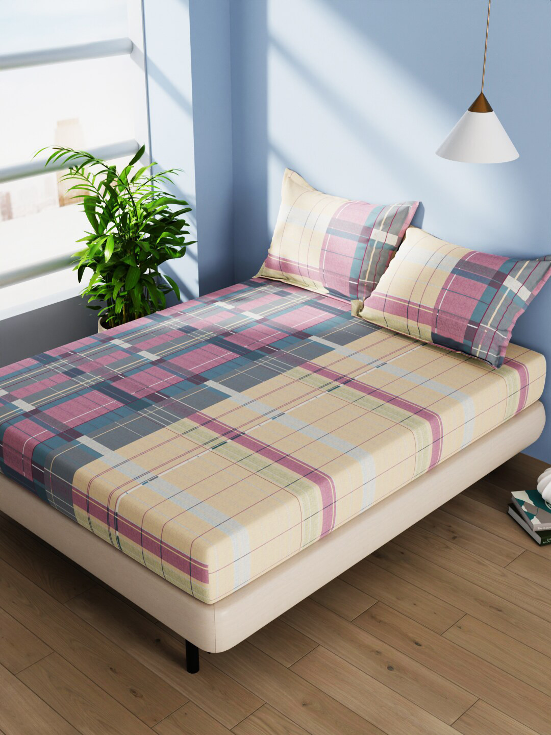 BIANCA Yellow & Pink Geometric Pure Cotton 140 TC Queen Bedsheet with 2 Pillow Covers 
BIANCA Yellow & Pink Geometric Pure Cotton 140 TC Queen Bedsheet with 2 Pillow Covers