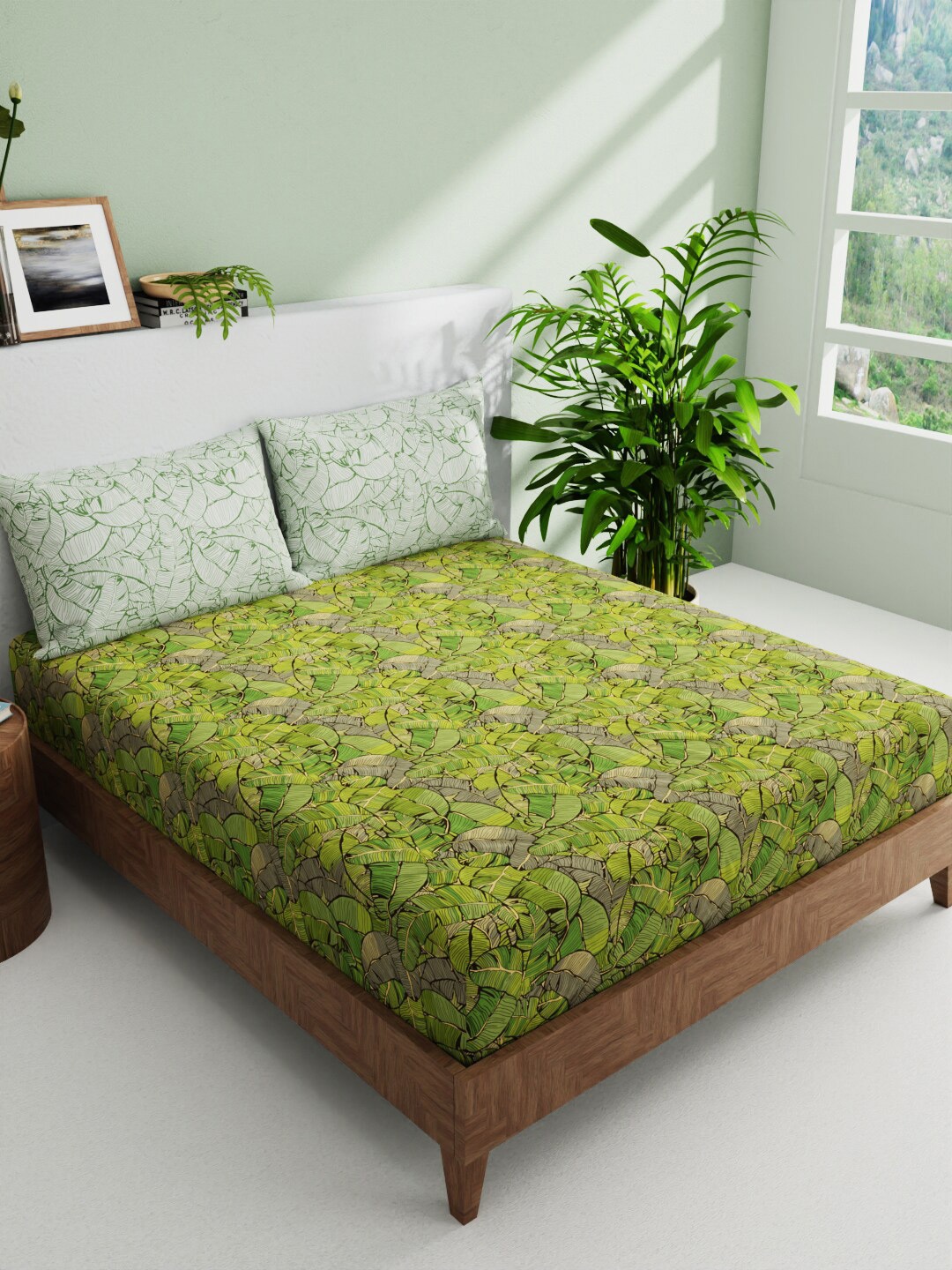 BIANCA Essenza Green & Brown Printed Cotton 144 TC Queen Bedsheet with 2 Pillow Covers
BIANCA Essenza Green & Brown Printed Cotton 144 TC Queen Bedsheet with 2 Pillow Covers