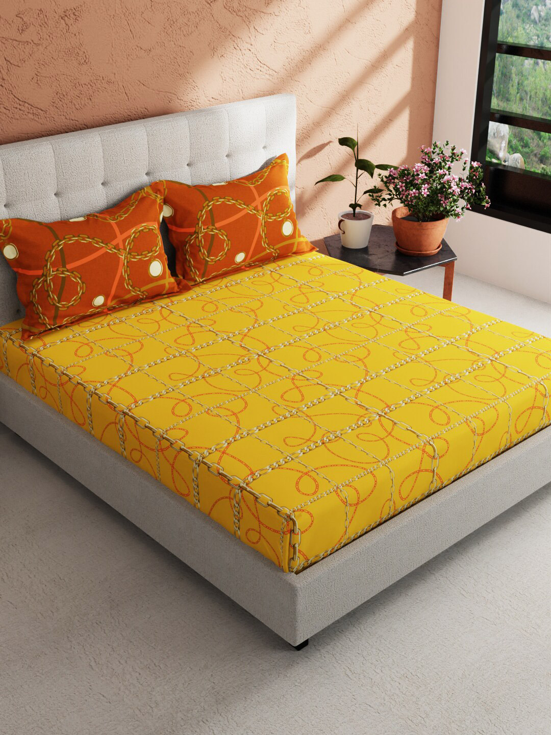 BIANCA Giodeno Gold-Toned & Red Geometric Printed 144 TC Pure Cotton King Bedsheet Set
BIANCA Giodeno Gold-Toned & Red Geometric Printed 144 TC Pure Cotton King Bedsheet Set