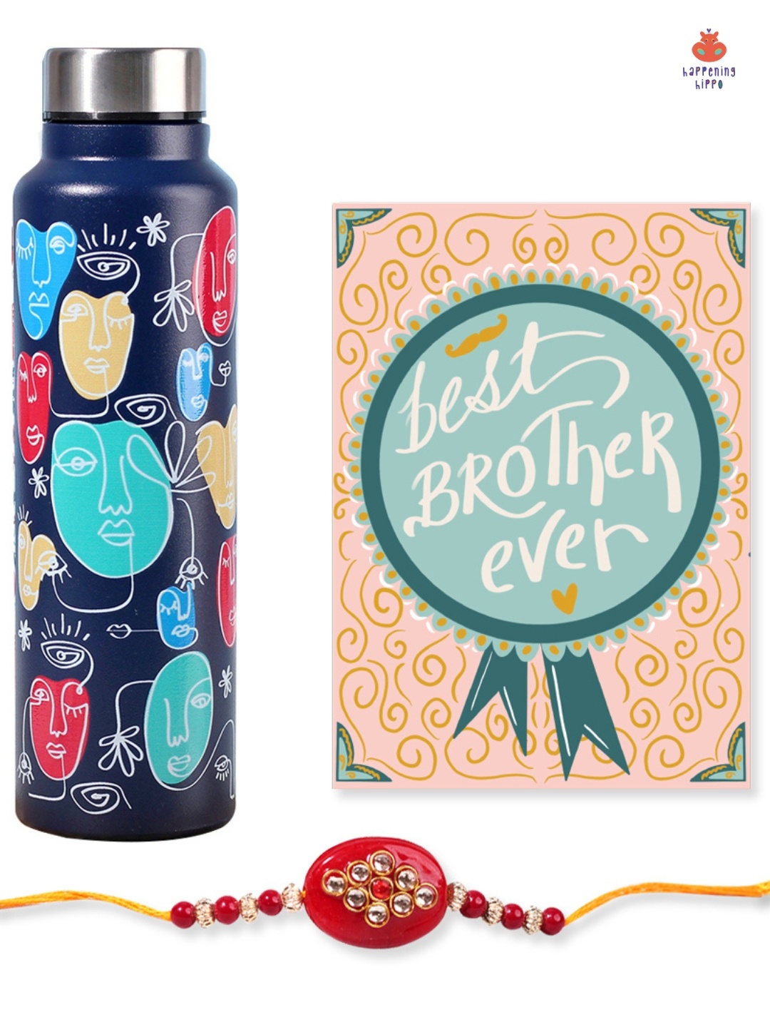 Happening Hippo Unisex Beaded Rakhi with Roli Chawal Greeting Card & Water Bottle, Red
Happening Hippo Unisex Beaded Rakhi with Roli Chawal Greeting Card & Water Bottle, Red