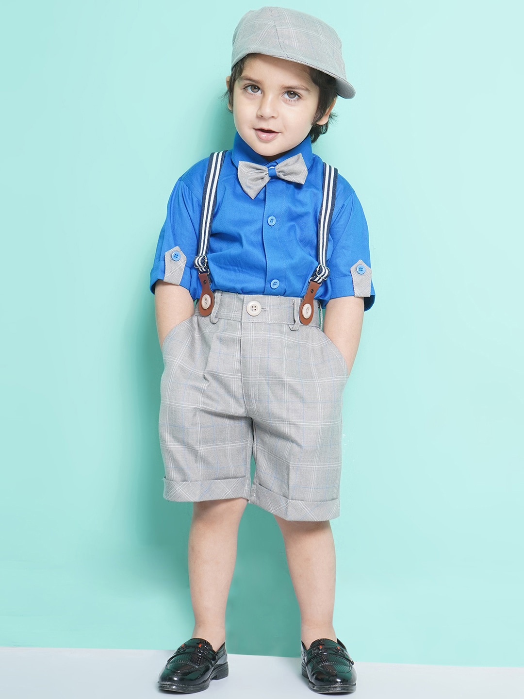 Aj DEZInES Boys Printed Cotton Shirt Bow Shorts With Cap Suspenders Clothing Set, Grey
Aj DEZInES Boys Printed Cotton Shirt Bow Shorts With Cap Suspenders Clothing Set, Grey