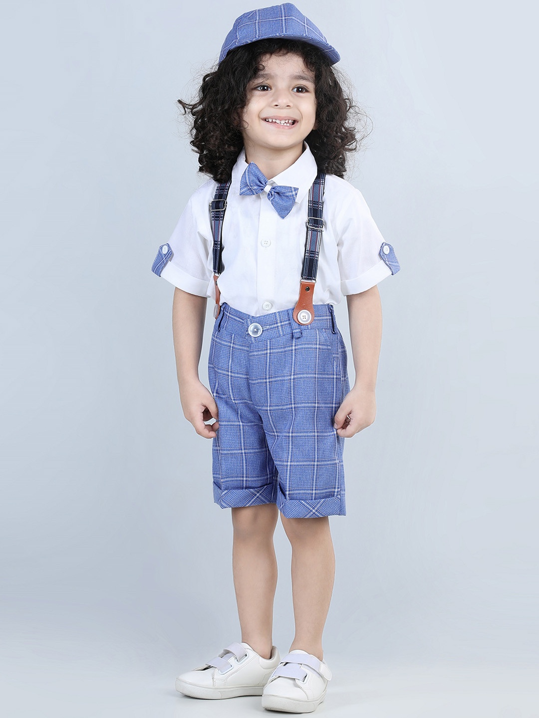 Aj DEZInES Boys Printed Cotton Shirt Bow Shorts With Cap Suspenders Clothing Set, Blue
Aj DEZInES Boys Printed Cotton Shirt Bow Shorts With Cap Suspenders Clothing Set, Blue