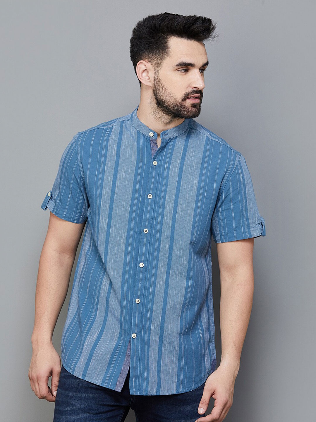 Melange by Lifestyle Vertical Stripes Mandarin Collar Roll-Up Sleeves Cotton Casual Shirt, Teal
Melange by Lifestyle Vertical Stripes Mandarin Collar Roll-Up Sleeves Cotton Casual Shirt, Teal