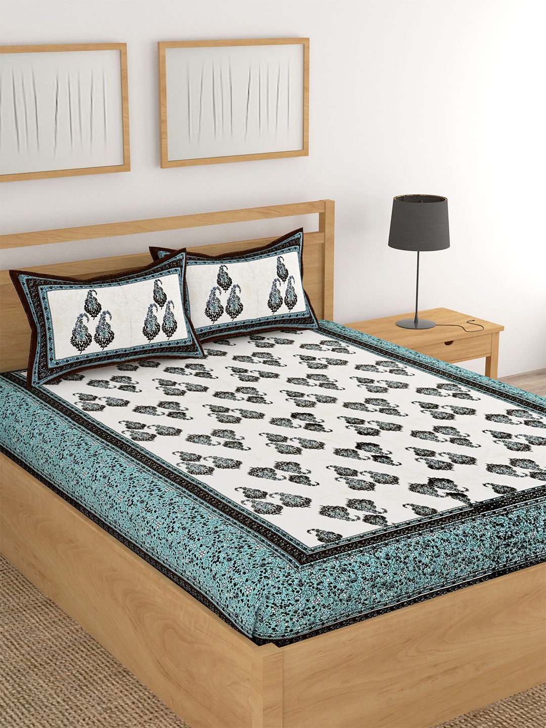 Lali Prints White & Green Ethnic Motifs Cotton 180 TC King Bedsheet with 2 Pillow Covers
Lali Prints White & Green Ethnic Motifs Cotton 180 TC King Bedsheet with 2 Pillow Covers