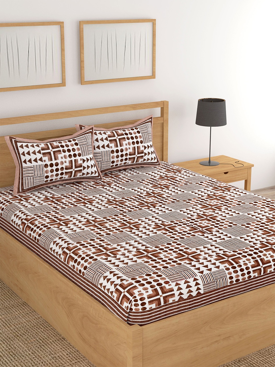Lali Prints Brown & White Geometric Cotton 180 TC King Bedsheet With 2 Pillow Covers
Lali Prints Brown & White Geometric Cotton 180 TC King Bedsheet With 2 Pillow Covers