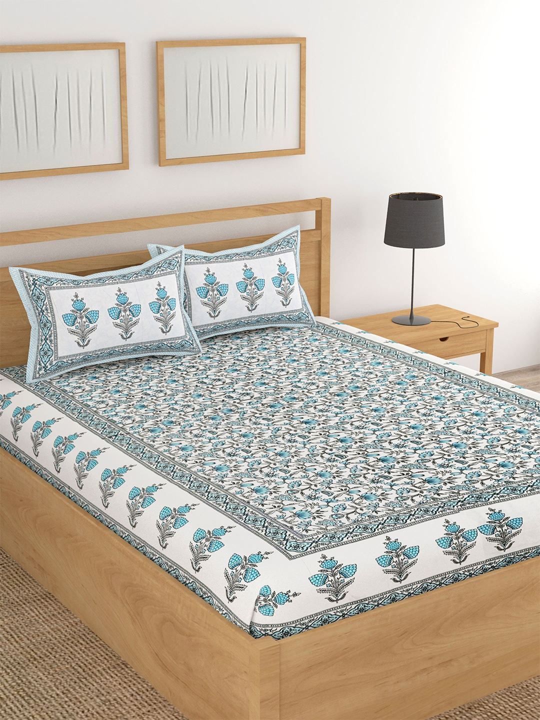 Lali Prints Block Print White Printed Cotton 180 TC King Bedsheet with 2 Pillow Covers
Lali Prints Block Print White Printed Cotton 180 TC King Bedsheet with 2 Pillow Covers