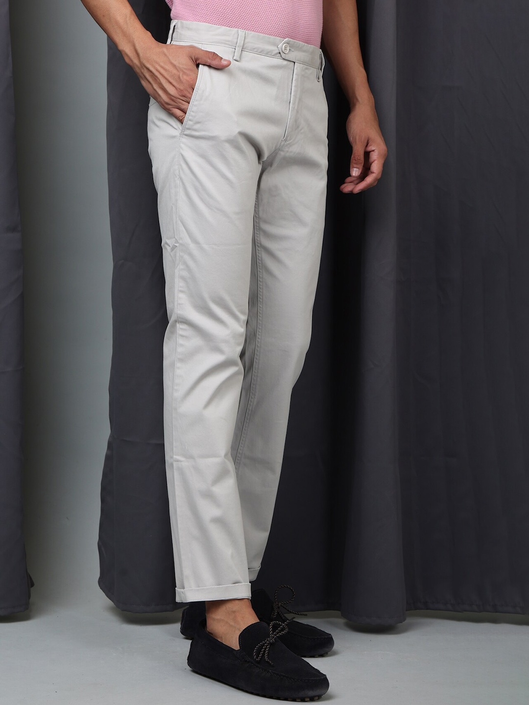 POE Men Smart Slim Fit Trousers, Grey