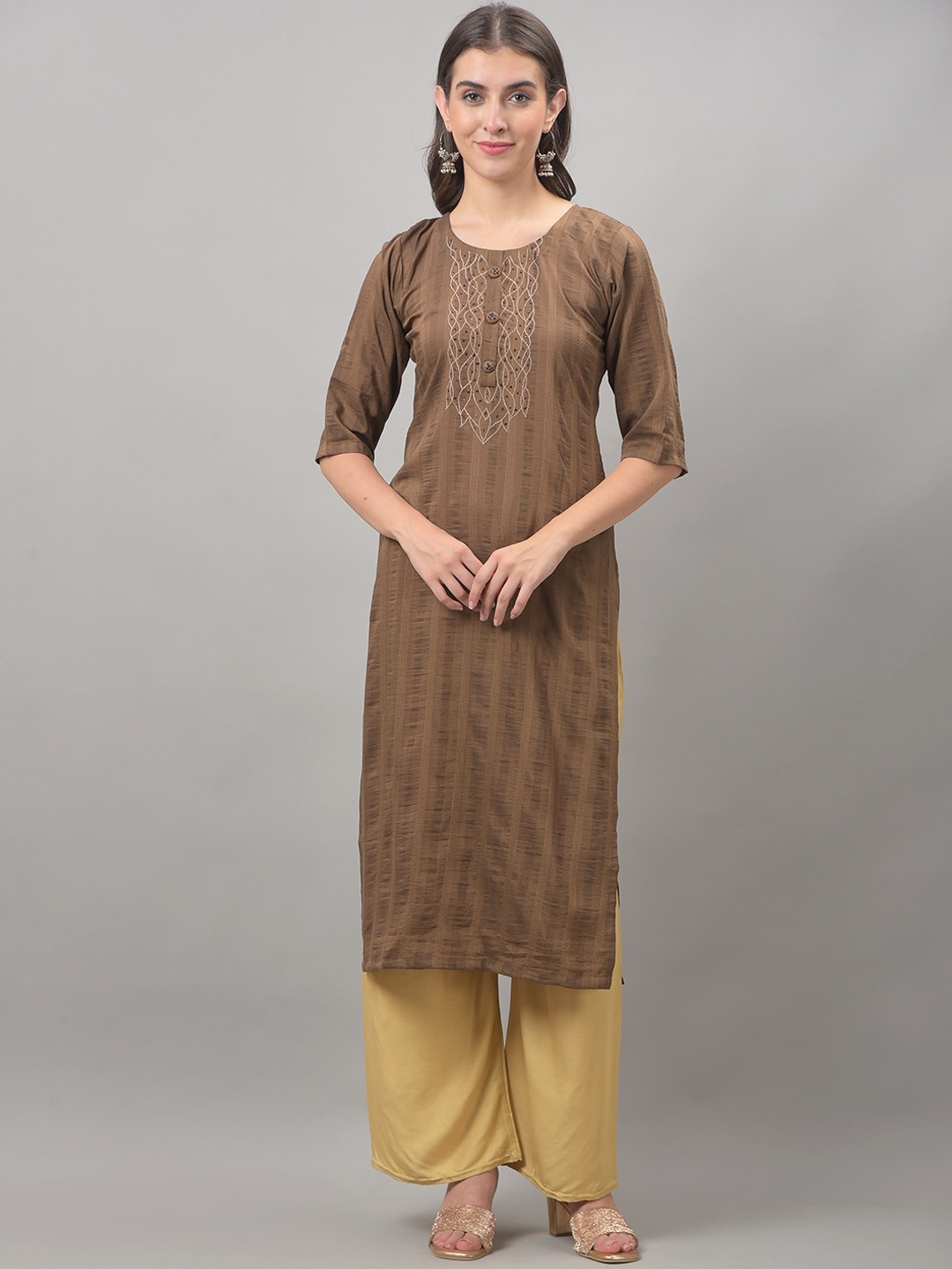 Dollar Missy Round Neck Woven Design Beads And Stones Yoke Design Straight Cotton Kurta, Brown
Dollar Missy Round Neck Woven Design Beads And Stones Yoke Design Straight Cotton Kurta, Brown