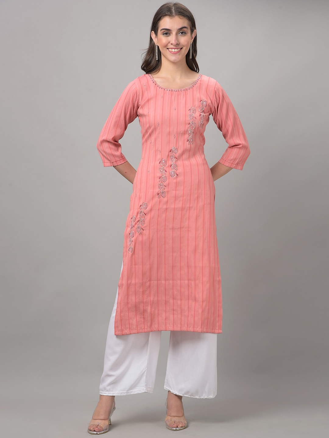 Dollar Missy Round Neck Ethnic Motif Embroidered Beads And Stones Straight Cotton Kurta, Peach
Dollar Missy Round Neck Ethnic Motif Embroidered Beads And Stones Straight Cotton Kurta, Peach