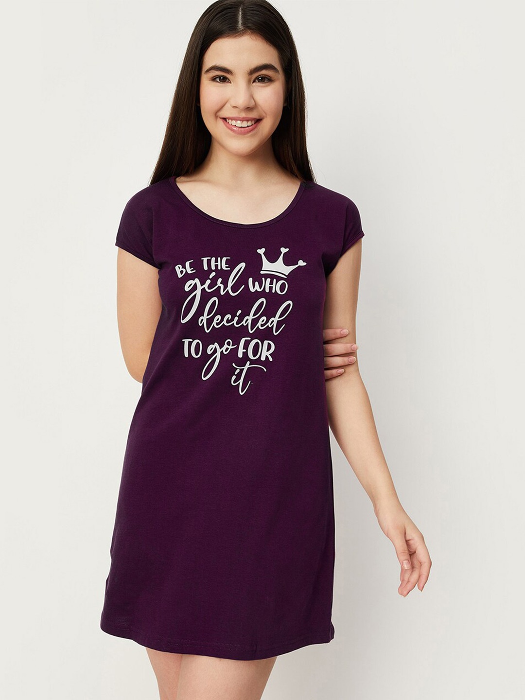max Printed Pure Cotton Nightdress, Purple