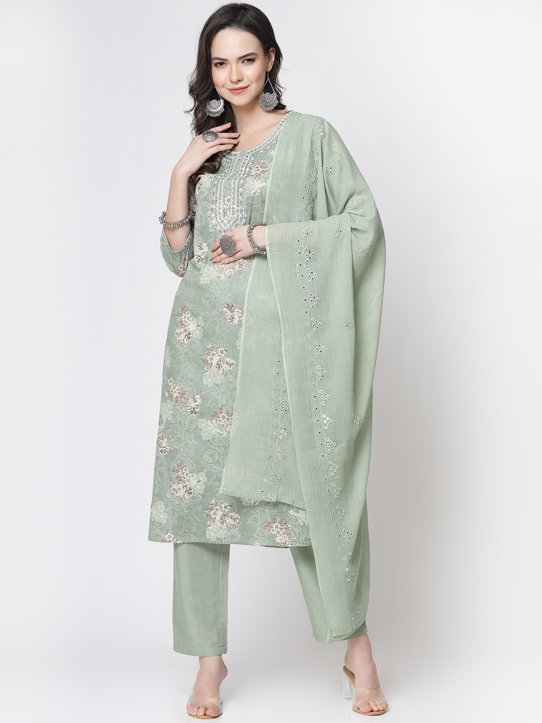 YELLOW CLOUD Ethnic Motifs Printed Mirror Work Pure Cotton Kurta with Trousers & With, Green
YELLOW CLOUD Ethnic Motifs Printed Mirror Work Pure Cotton Kurta with Trousers & With, Green