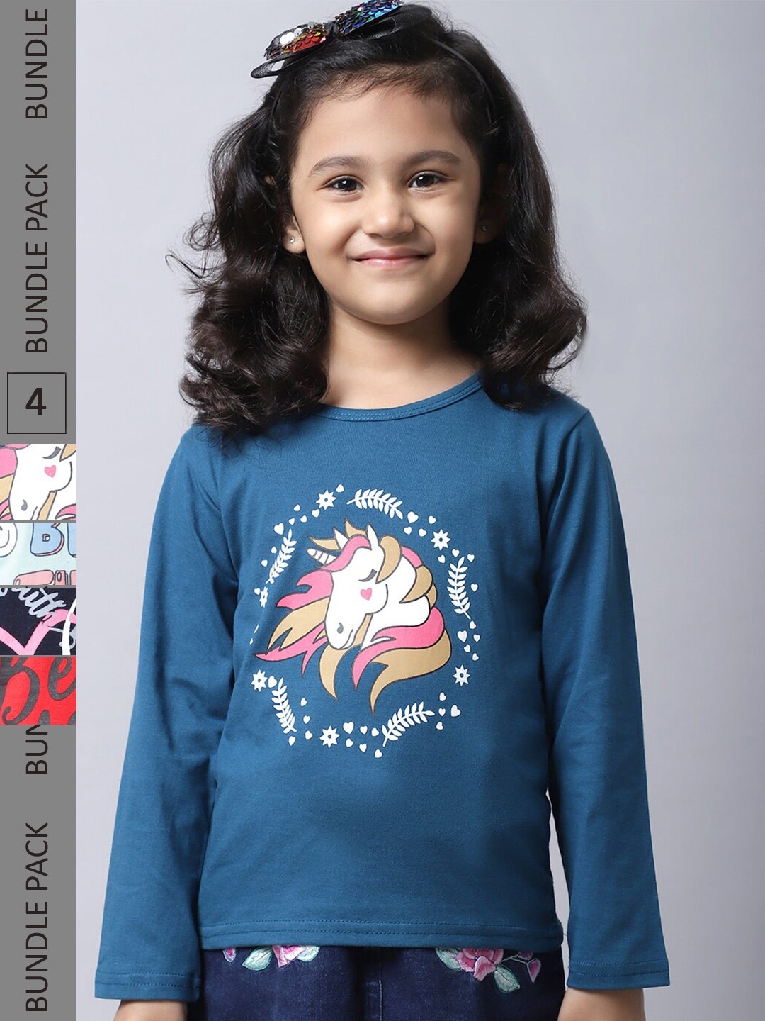 BAESD Girls Pack Of 4 Printed Cotton T-shirt, Blue 
BAESD Girls Pack Of 4 Printed Cotton T-shirt, Blue