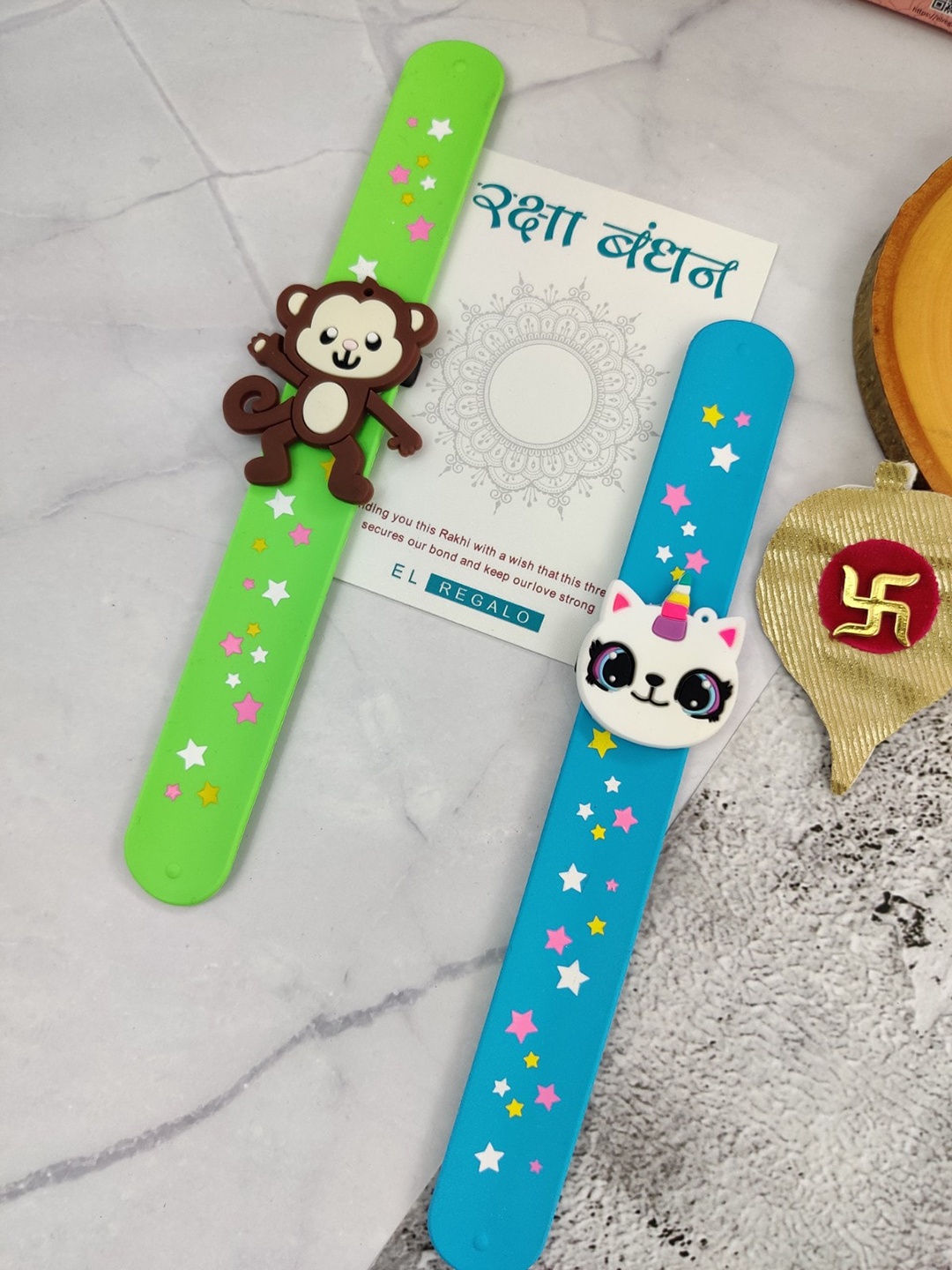 EL REGALO Kids 2 Monkey & Unicorn Design Slap Band Rakhi With Roli Chawl & Card Gift Set, Green
EL REGALO Kids 2 Monkey & Unicorn Design Slap Band Rakhi With Roli Chawl & Card Gift Set, Green