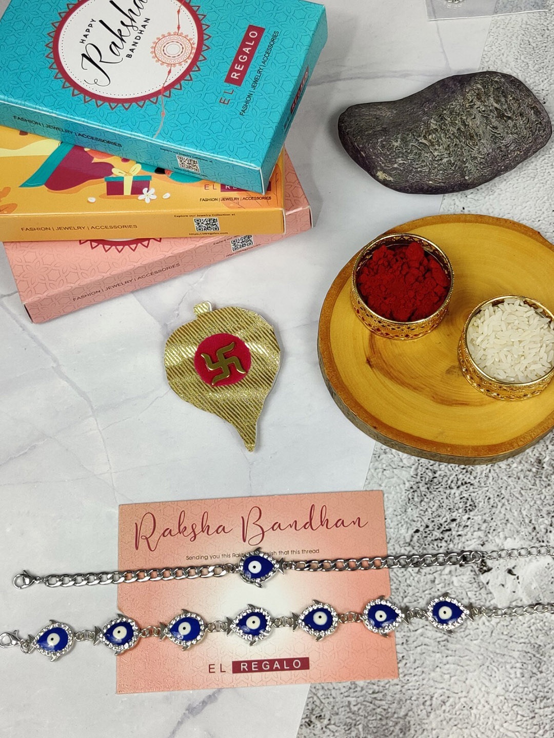 EL REGALO Bhaiya Bhabhi Set Of 2 Stone Studded Evil Eye Stainless Steel Rakhi Combo, Silver
EL REGALO Bhaiya Bhabhi Set Of 2 Stone Studded Evil Eye Stainless Steel Rakhi Combo, Silver