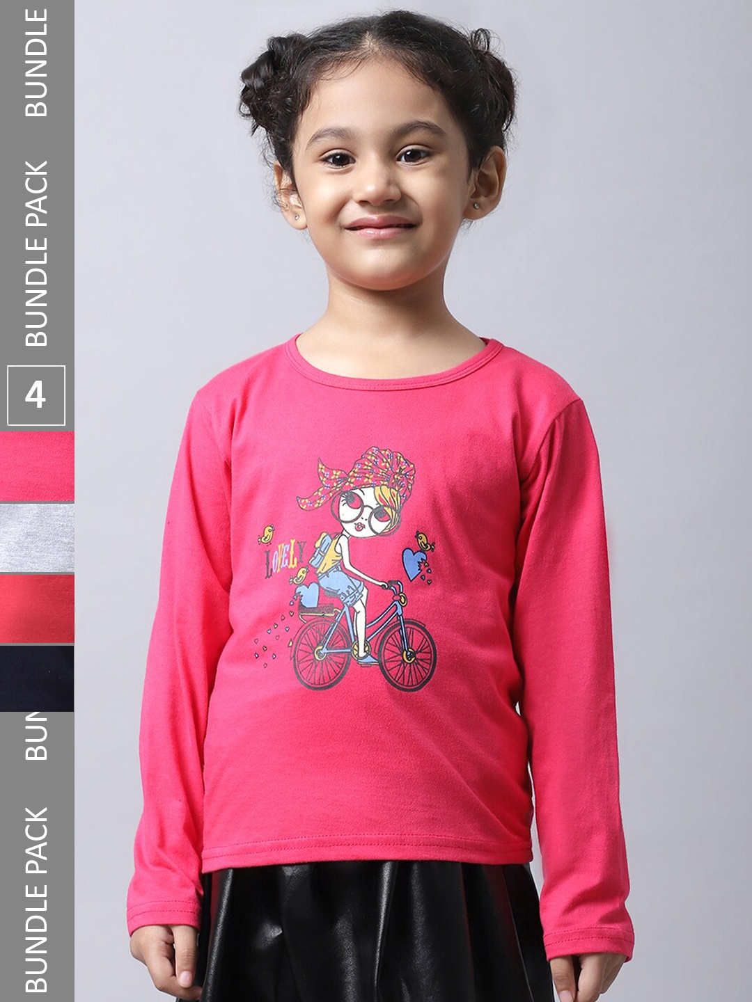 BAESD Girls Pack 4 Printed Cotton T-shirt, Pink