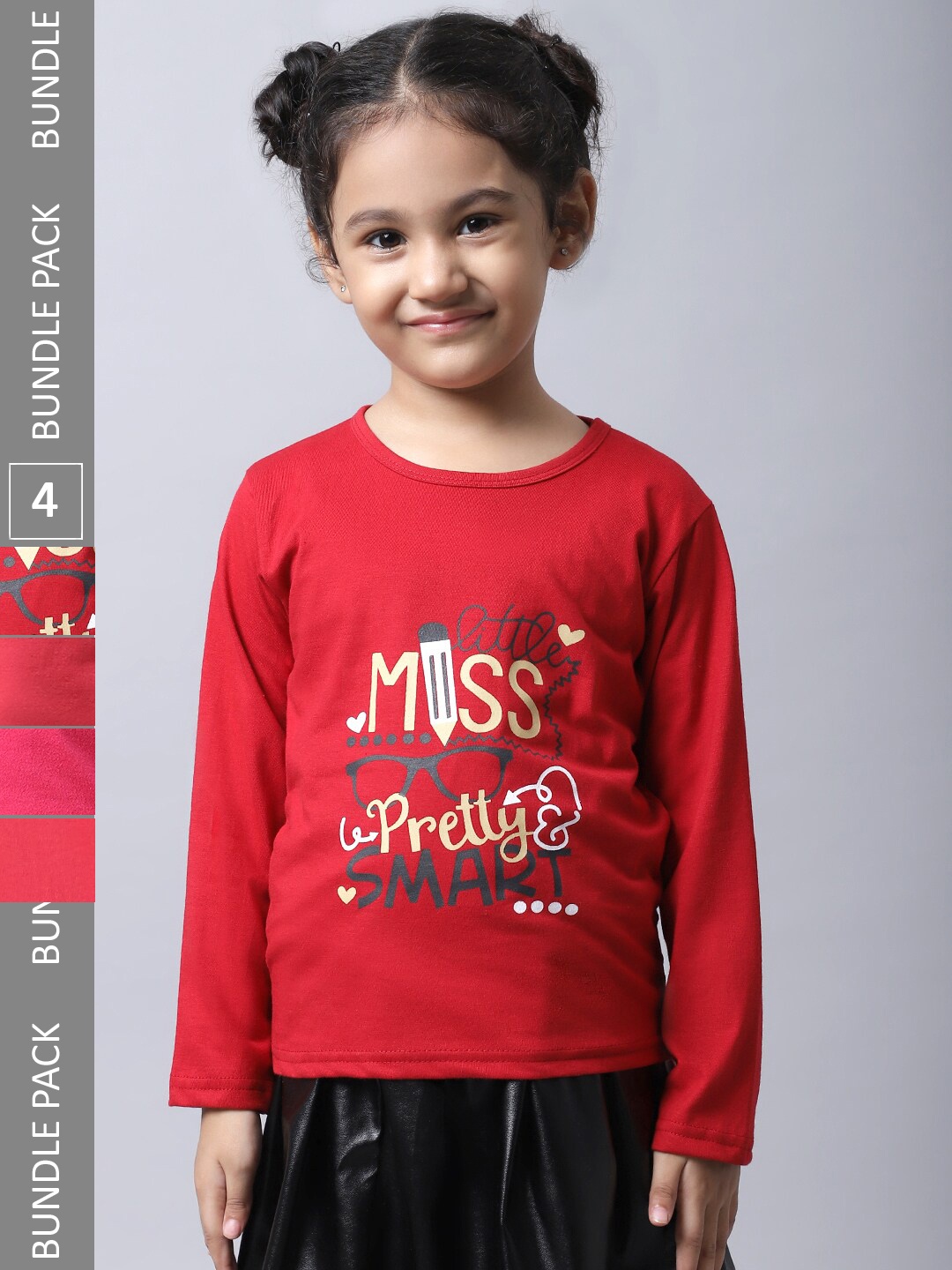 BAESD Girls Pack of 4 Graphic Printed Cotton T-shirts, Red