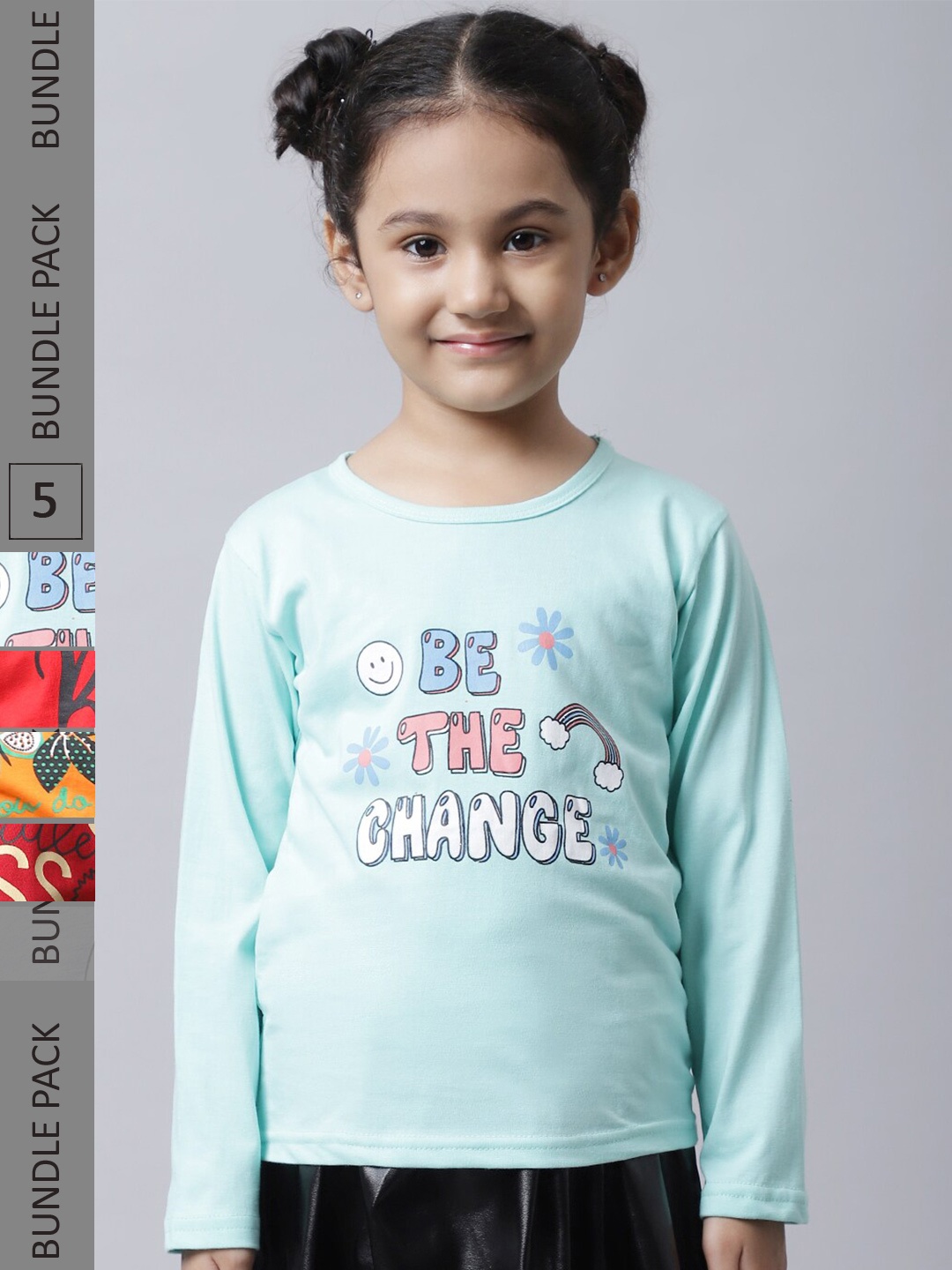 BAESD Girls Pack of 5 Printed Cotton T-shirts, Multi
