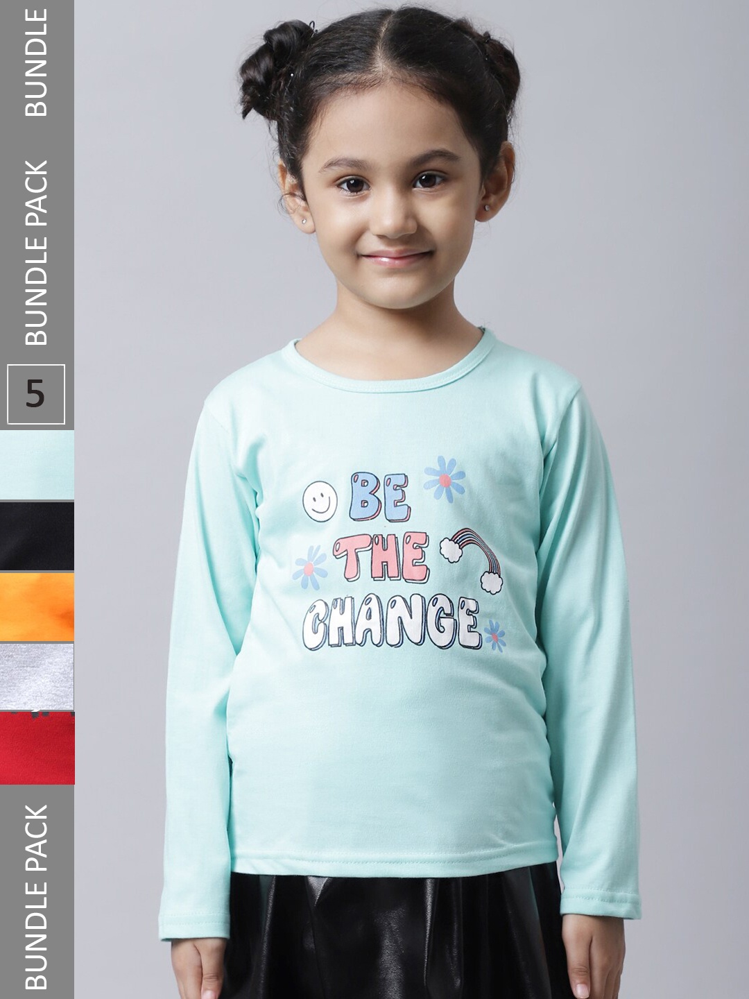BAESD Girls Pack Of 5 Printed Cotton T-shirt, Blue