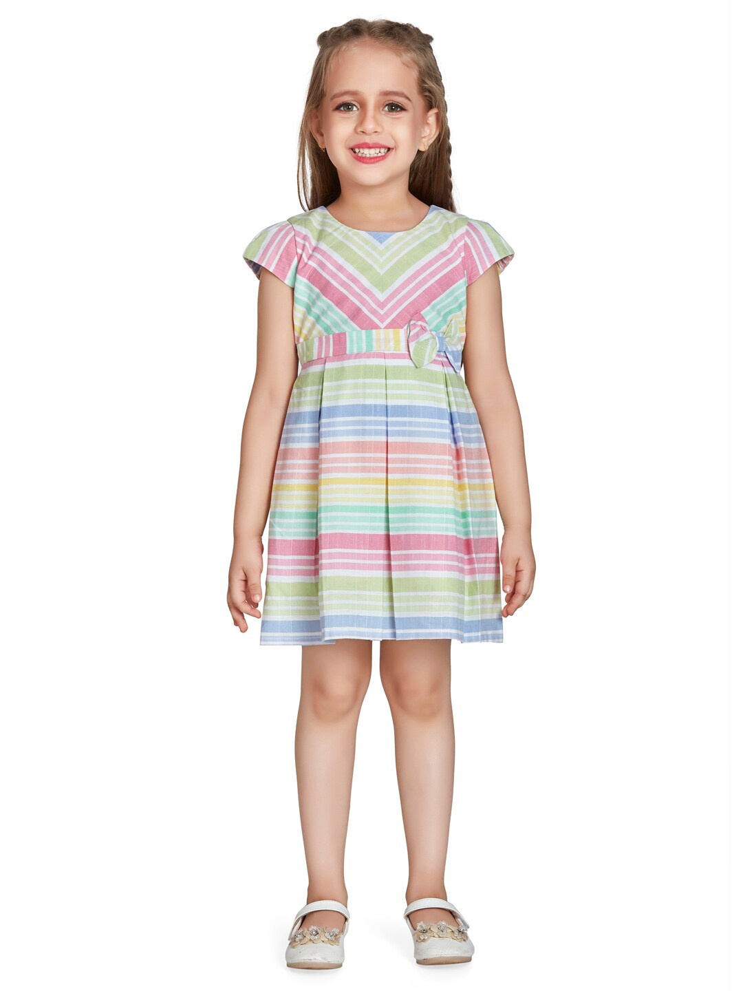Peppermint Girls Candy Striped Round Neck Gathered Fit & Flare Dress, White
Peppermint Girls Candy Striped Round Neck Gathered Fit & Flare Dress, White