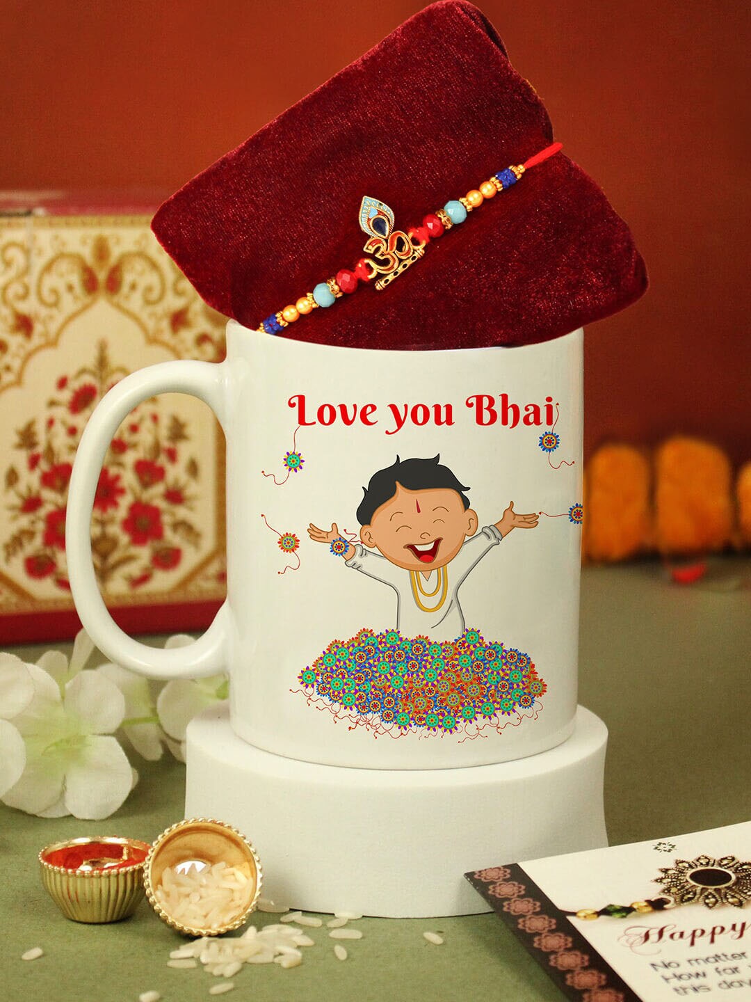 TIED RIBBONS Unisex Om Charm Beaded Rakhi With Mug - Greeting Card - Roli & Chawal, White
TIED RIBBONS Unisex Om Charm Beaded Rakhi With Mug - Greeting Card - Roli & Chawal, White