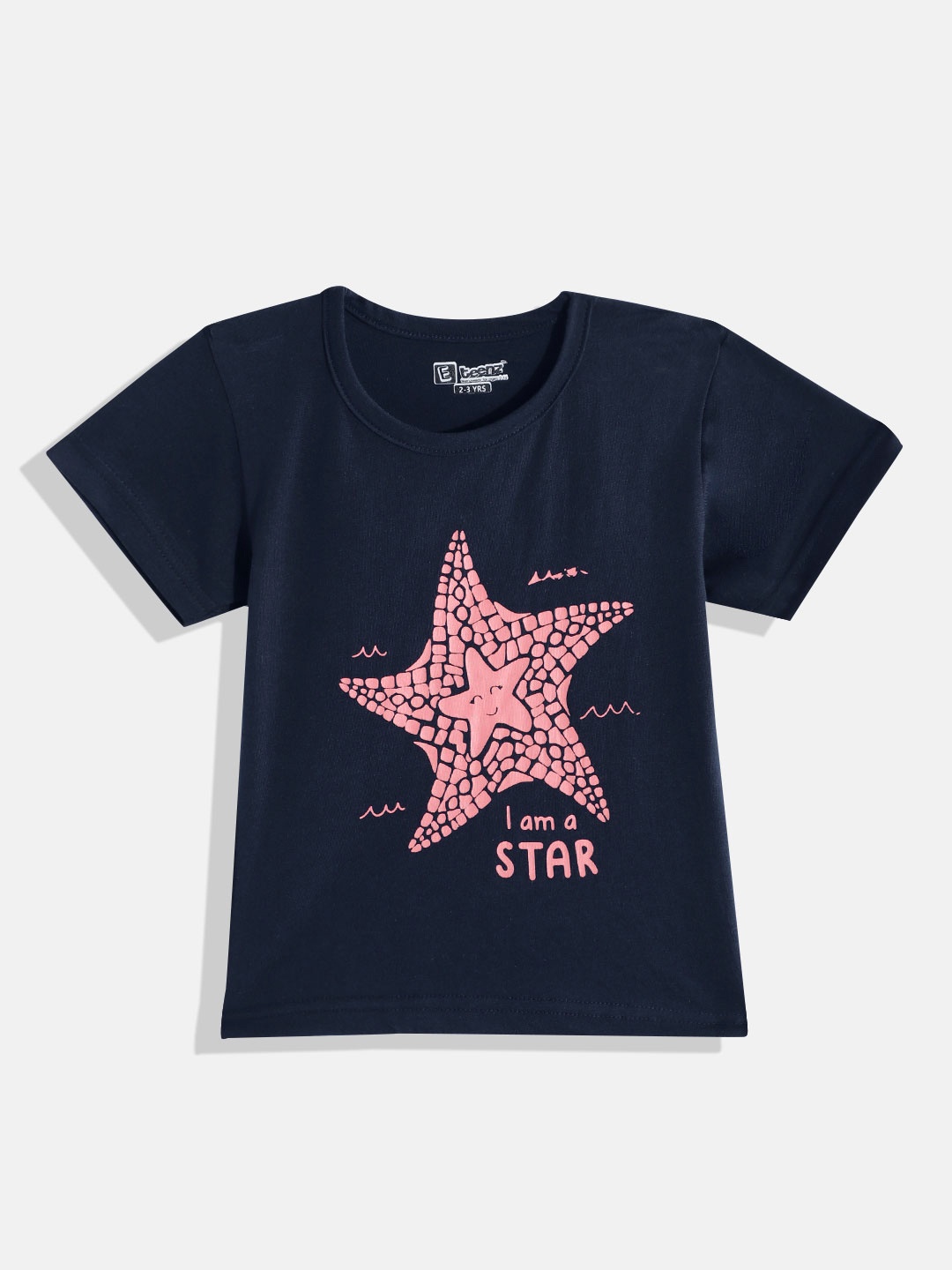Eteenz Girls Premium Cotton Graphic & Typography Printed T-shirt, Navy blue