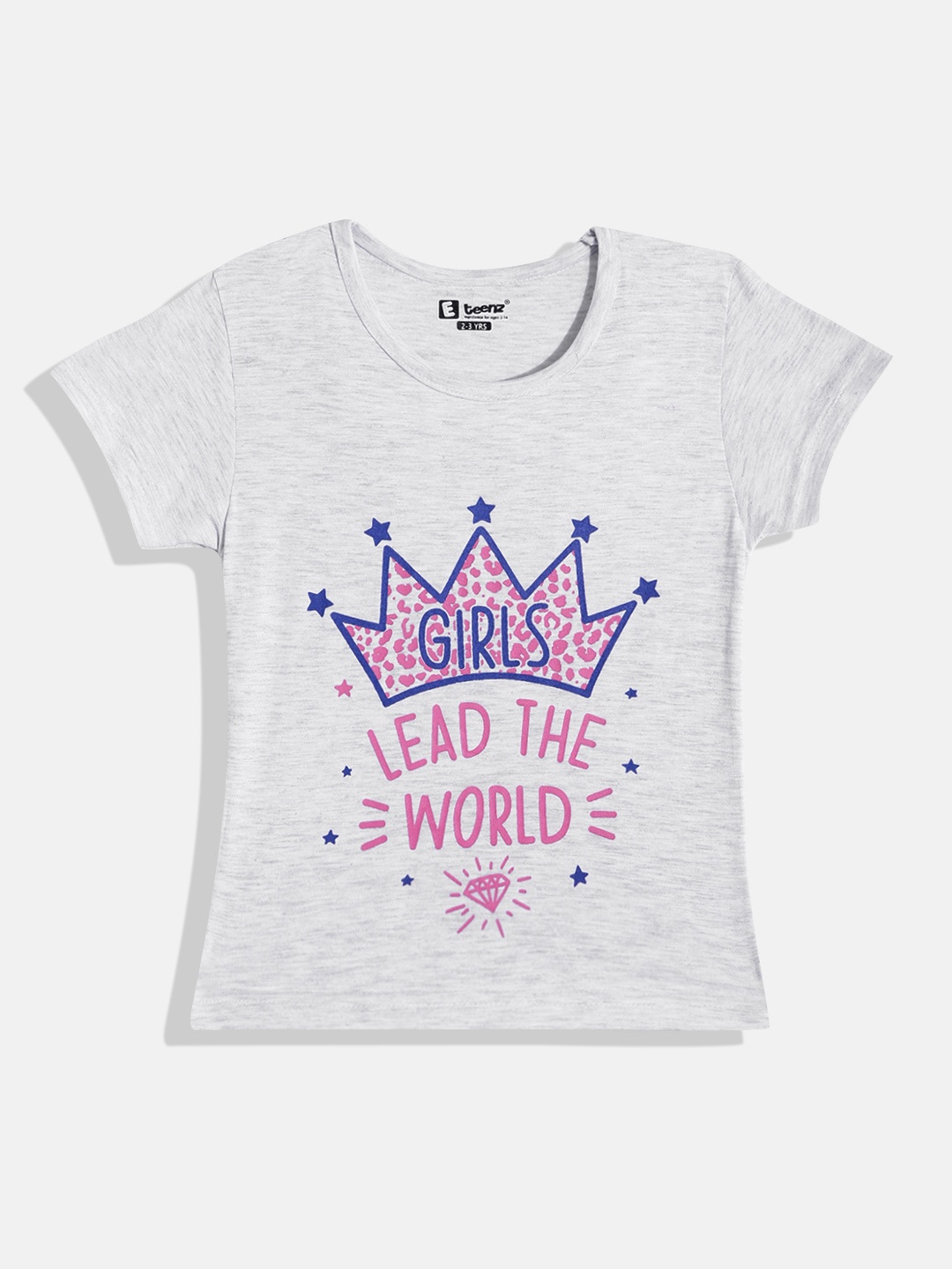 Eteenz Girls Premium Cotton Typography Printed T-shirt, Grey