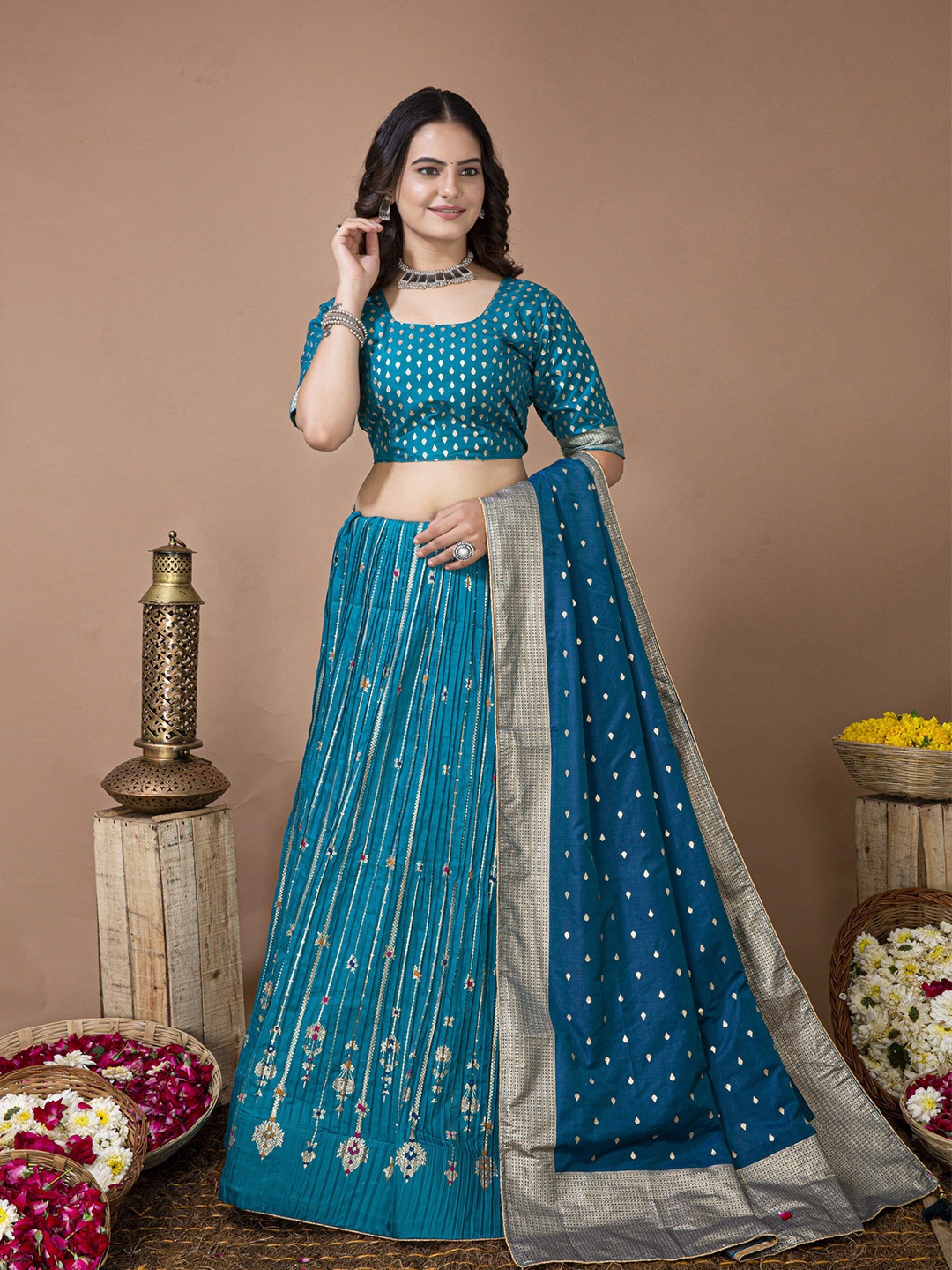 elora Ethnic Motifs Printed Semi-Stitched Lehenga & Unstitched Blouse With Dupatta, Blue
elora Ethnic Motifs Printed Semi-Stitched Lehenga & Unstitched Blouse With Dupatta, Blue