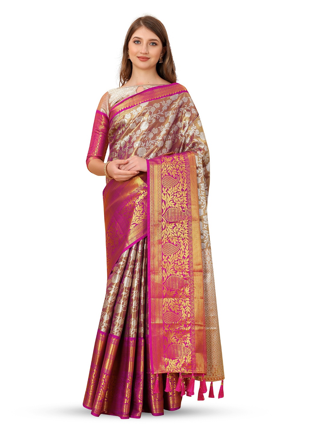 CLEMIRA Woven Design Zari Saree, Burgundy