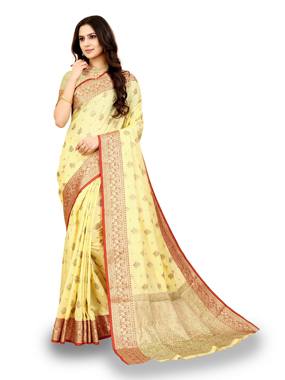 CLEMIRA Ethnic Motifs Woven Design Zari Saree, Yellow
CLEMIRA Ethnic Motifs Woven Design Zari Saree, Yellow