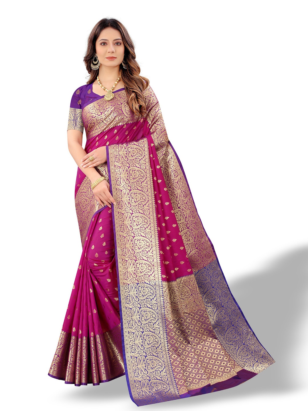 CLEMIRA Woven Design Zari Saree, Pink
