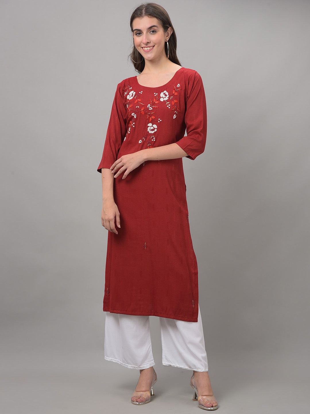 Dollar Missy Round Neck Floral EmbroideredYoke Design Beads And Stones Straight Kurta, Maroon
Dollar Missy Round Neck Floral EmbroideredYoke Design Beads And Stones Straight Kurta, Maroon