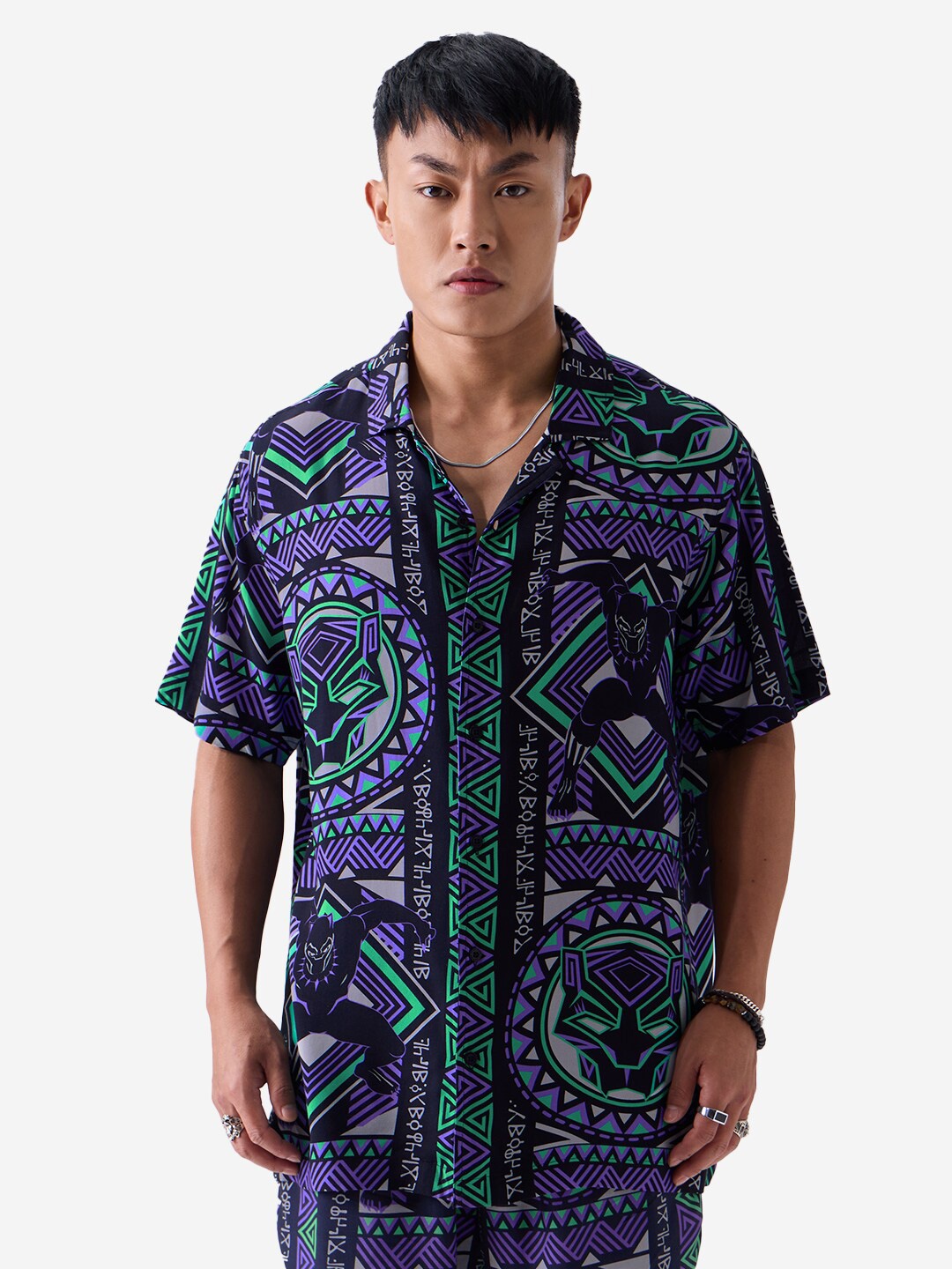 The Souled Store Blue Graphic Printed Oversized Casual Shirt