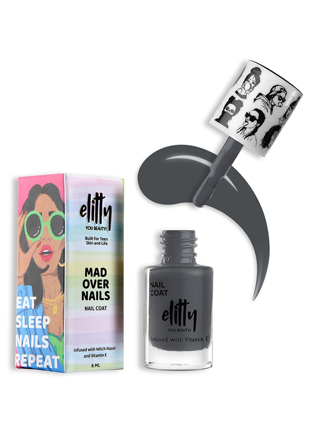 Elitty Mad Over-LongLasting Infused with Witch Hazel & Vitamin E NailPolish-6ml- DarkGrey, Grey
Elitty Mad Over-LongLasting Infused with Witch Hazel & Vitamin E NailPolish-6ml- DarkGrey, Grey