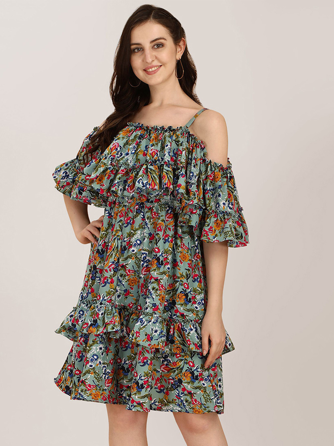 BAESD Floral Printed Cold-Shoulder Sleeves Ruffles Detail A-Line Dress, Green
BAESD Floral Printed Cold-Shoulder Sleeves Ruffles Detail A-Line Dress, Green