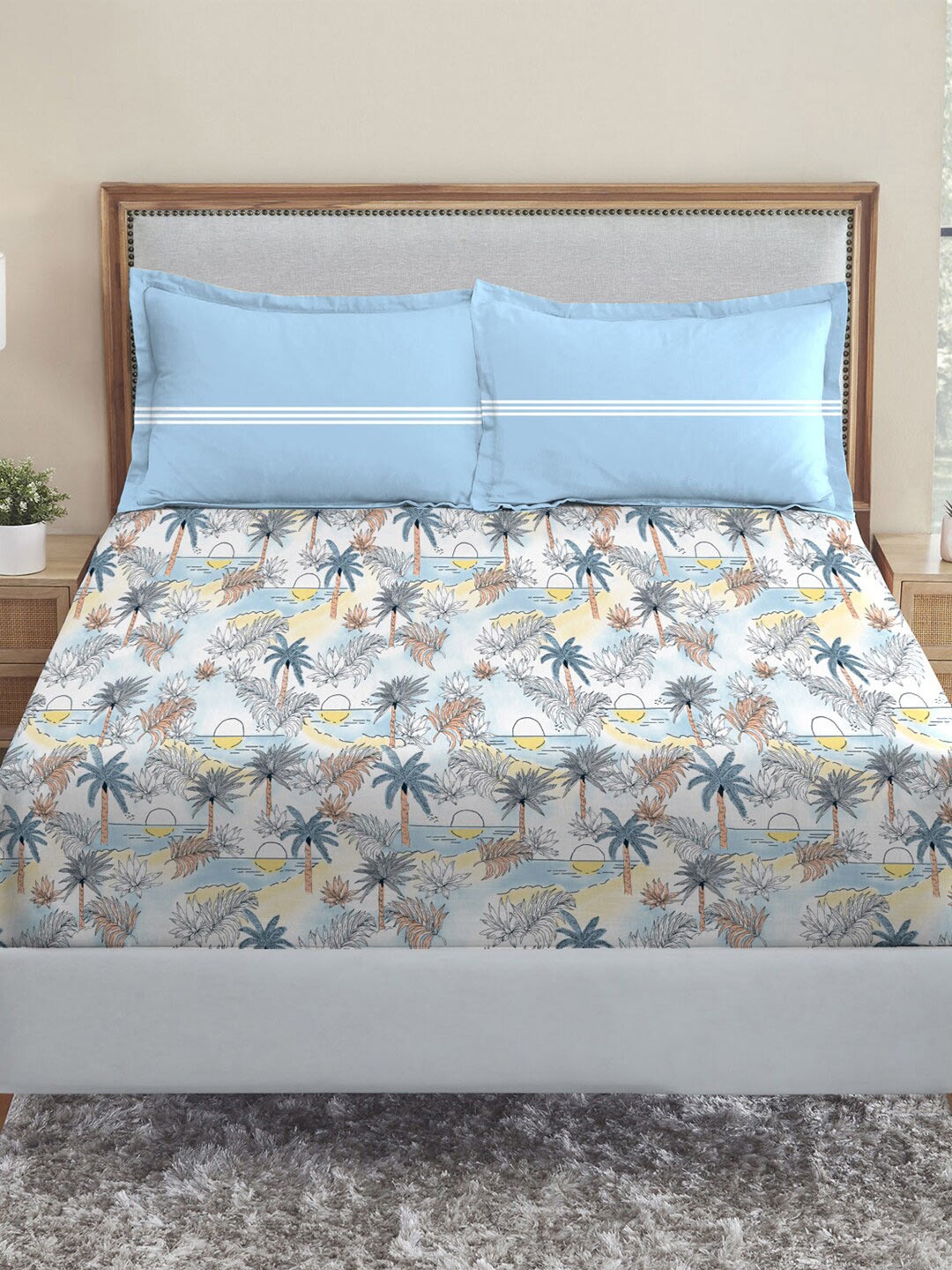 MYTRIDENT Dusk and Dawn Blue Floral Pure Cotton 144 TC Queen Bedsheet 2 Pillow Covers
MYTRIDENT Dusk and Dawn Blue Floral Pure Cotton 144 TC Queen Bedsheet 2 Pillow Covers