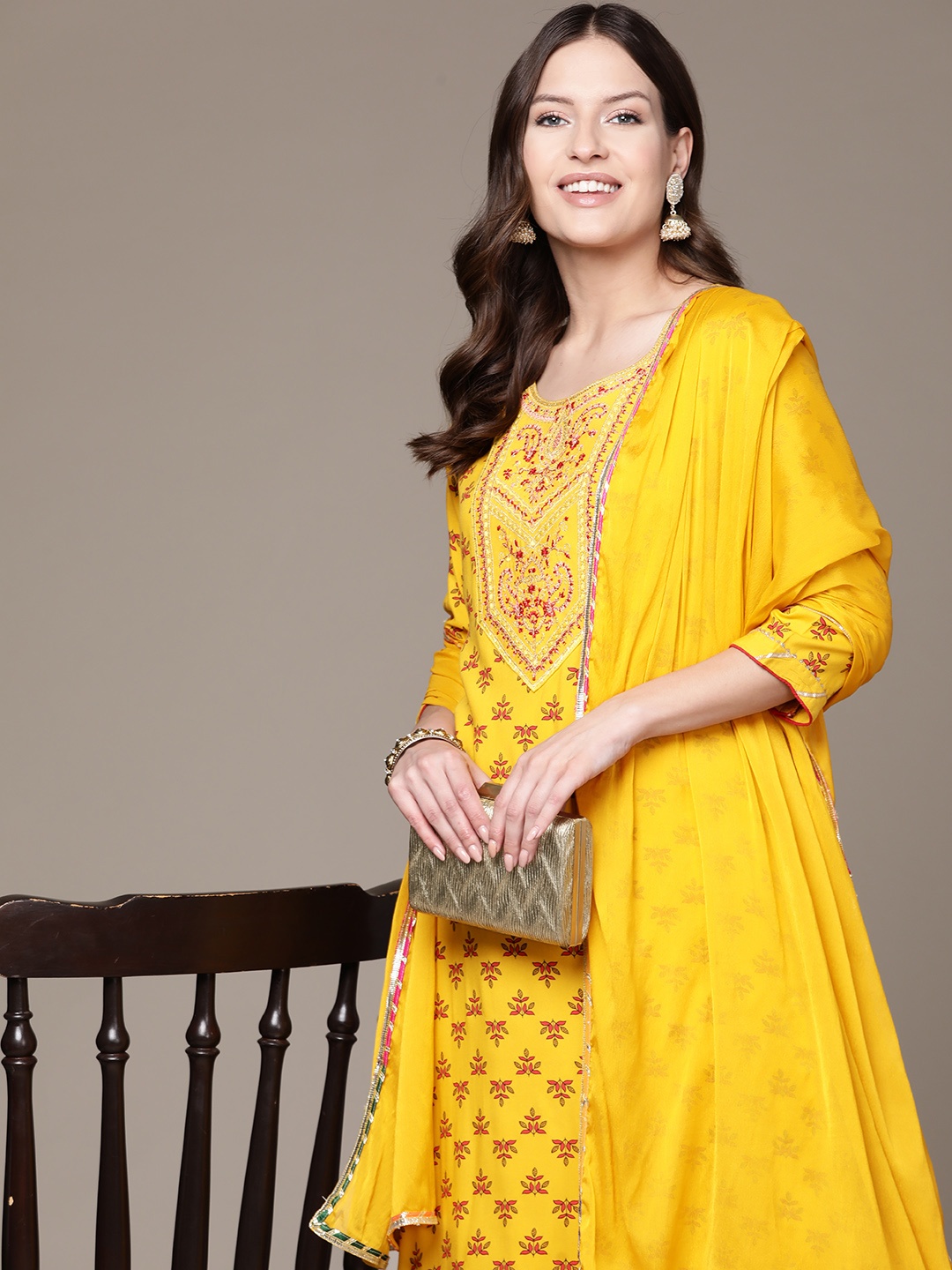 Ishin Ethnic Motifs Printed Gotta-Patti Detailed Yoke Design Kurta with Trousers & Dupatta, Mustard
Ishin Ethnic Motifs Printed Gotta-Patti Detailed Yoke Design Kurta with Trousers & Dupatta, Mustard