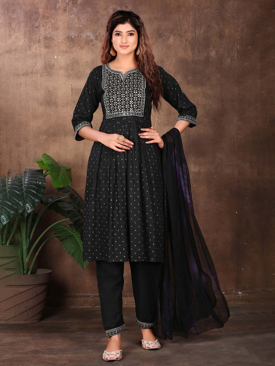 KALINI Round Neck Geometric Printed Tread Work Regular Kurta & Trousers With Dupatta, Black
KALINI Round Neck Geometric Printed Tread Work Regular Kurta & Trousers With Dupatta, Black