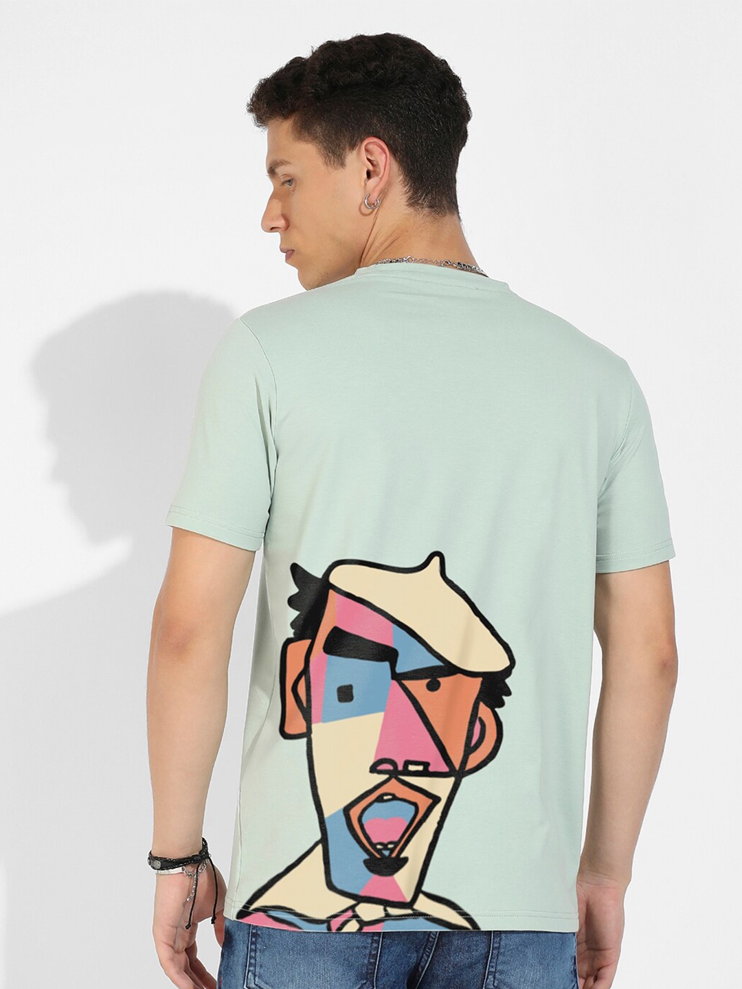 Campus Sutra Green Graphic Printed Cotton T-shirt
