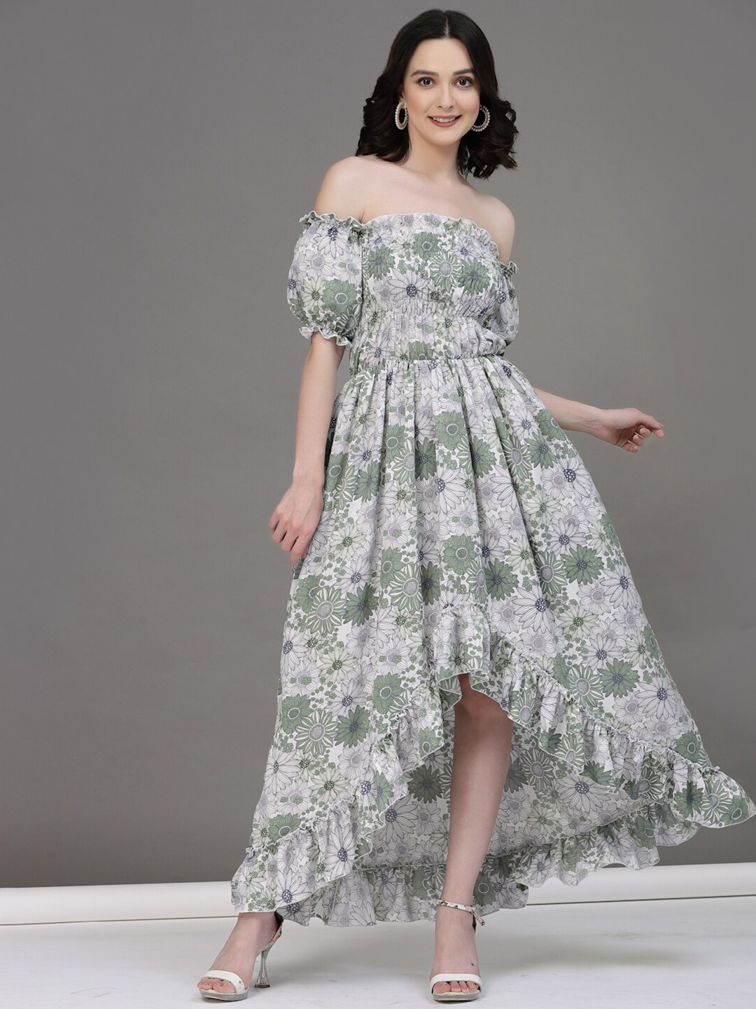 BAESD Floral Printed Off-Shoulder Puff Sleeves Smocked Detail Fit & Flare Dress, Green
BAESD Floral Printed Off-Shoulder Puff Sleeves Smocked Detail Fit & Flare Dress, Green